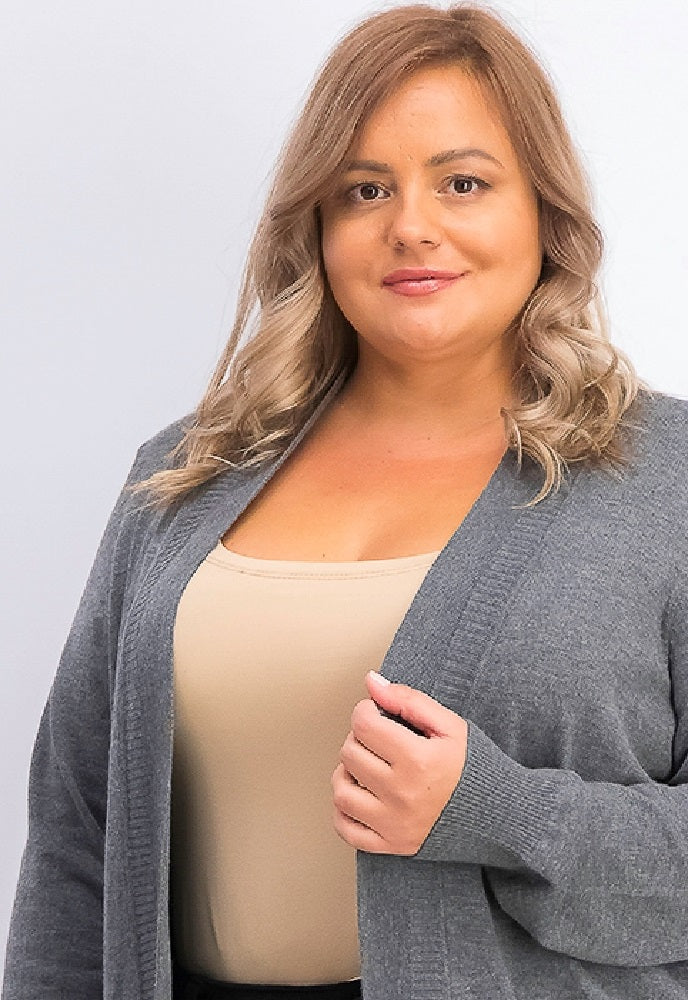 Karen Scott Cardigan feminino plus size com abertura frontal cinza tamanho 0X