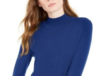 Suéter feminino Maison Jules com gola alta azul, tamanho XS