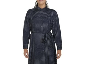 Vestido camisa de bolinhas com amarração frontal Ralph Lauren feminino, azul-marinho, tamanho 16