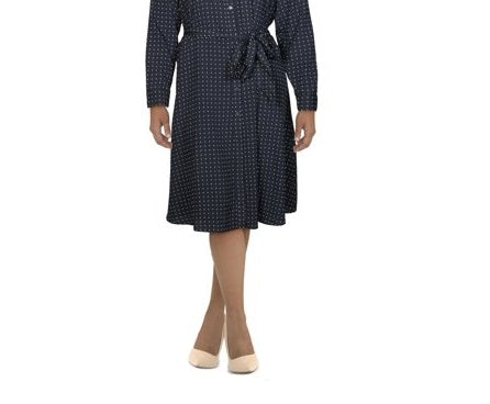 Vestido camisa de bolinhas com amarração frontal Ralph Lauren feminino, azul-marinho, tamanho 16