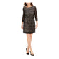 Vestido curto feminino Jessica Howard com lantejoulas e renda, manga 3/4, gola redonda, para uso no trabalho, preto, tamanho 14 P