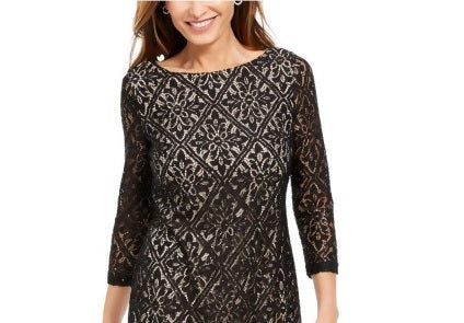 Vestido curto feminino Jessica Howard com lantejoulas e renda, manga 3/4, gola redonda, para uso no trabalho, preto, tamanho 14 P