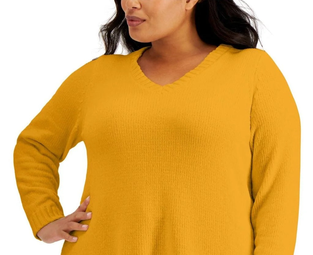 Karen Scott Suéter Feminino Gola V Chenille Dourado Tamanho XS