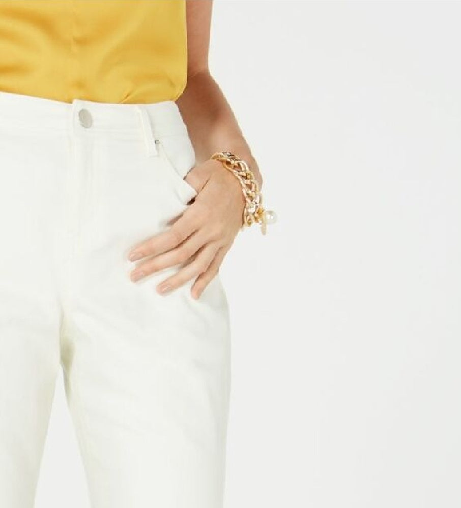 Calça curta feminina Bar III Marley de cintura alta e bainha desfiada, branca, tamanho 2