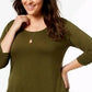 Top feminino estilo &amp; co de chiffon pequeno com bainha verde oliva tamanho PP