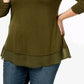 Top feminino estilo &amp; co de chiffon pequeno com bainha verde oliva tamanho PP