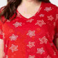 Camiseta feminina plus size de algodão estampada estilo &amp; co vermelha tamanho 0X