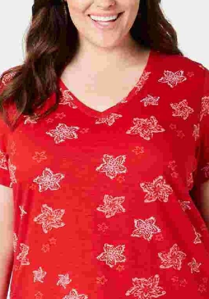 Camiseta feminina plus size de algodão estampada estilo &amp; co vermelha tamanho 0X
