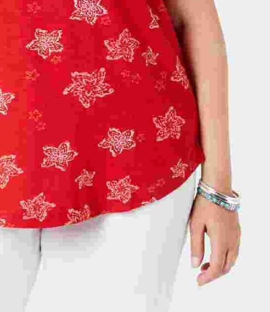 Camiseta feminina plus size de algodão estampada estilo &amp; co vermelha tamanho 0X