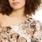 Blusa feminina com estampa de cobra e um ombro, INC International Concepts, marrom, tamanho grande