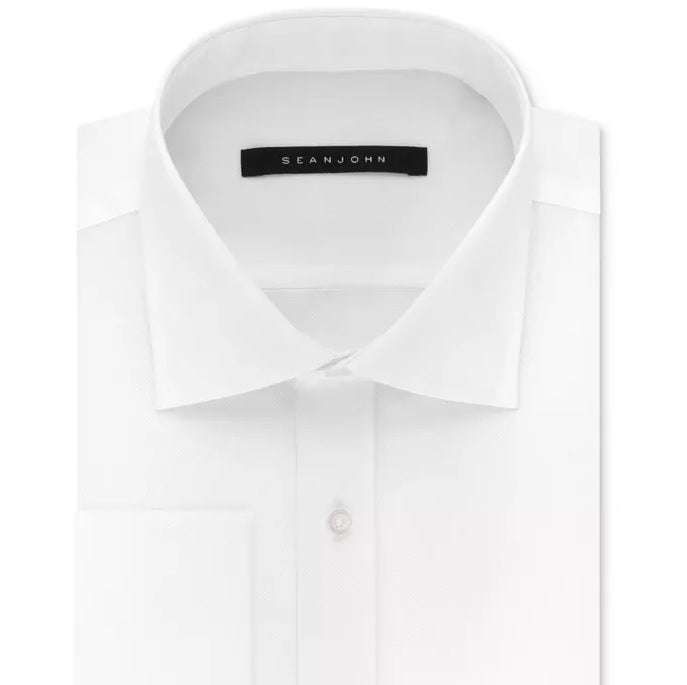 Camisa social masculina Sean John Classic/Regular Fit, branca, lisa, com punho francês, de algodão, tamanho 17-36/37