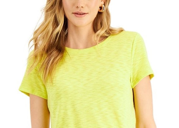 Camiseta feminina com franzido lateral da INC International Concepts, amarela, tamanho PL