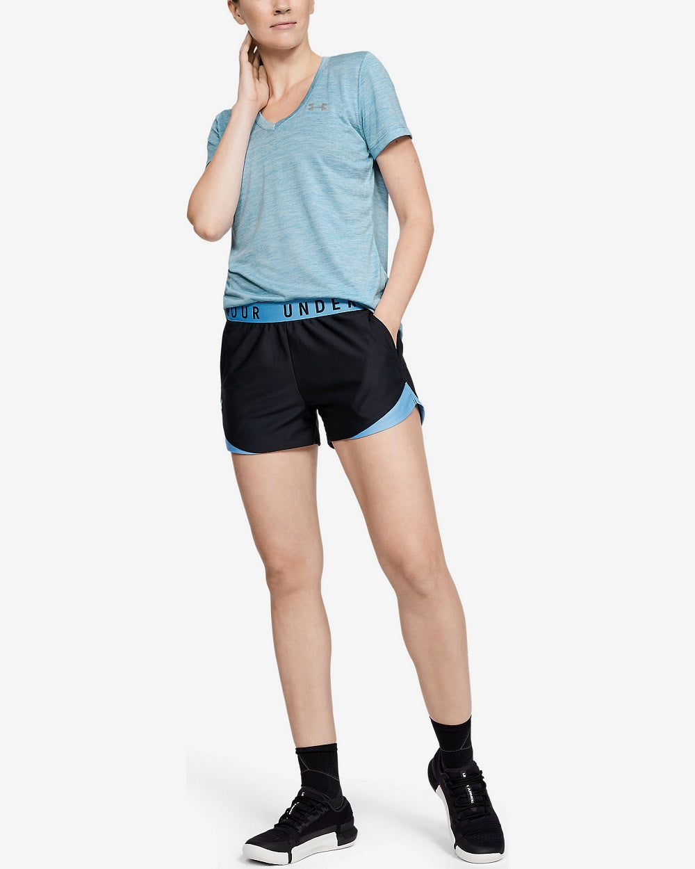 Under Armour Tech Twist Vneck Feminino Azul Tamanho Grande