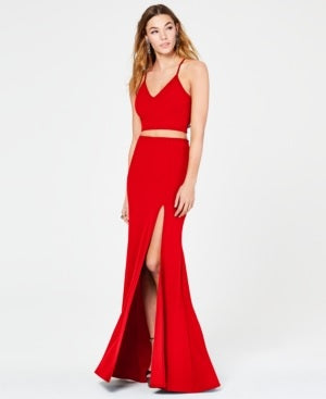 B Darlin Junior's 2 Pc Lace Back Slit Gown Red  Size 9/10