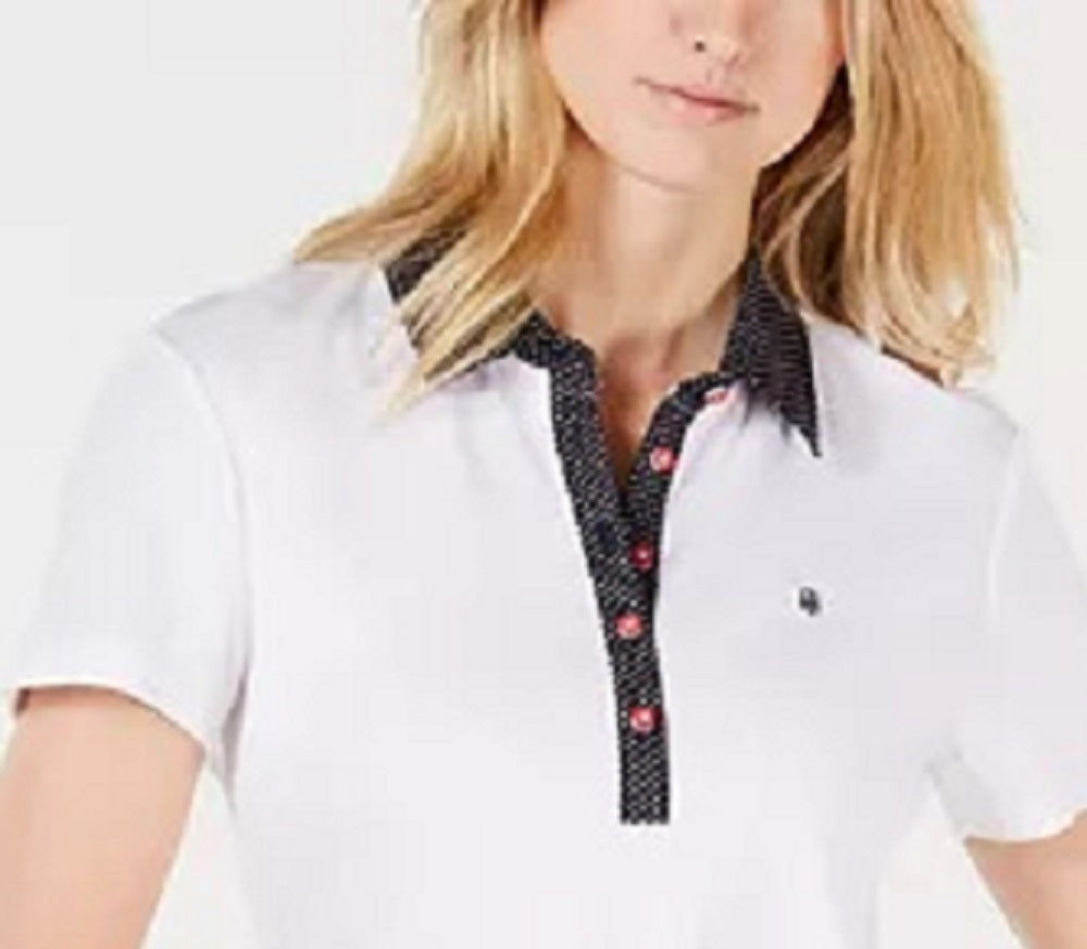Vestido polo feminino Tommy Hilfiger com gola de bolinhas, branco, tamanho extragrande
