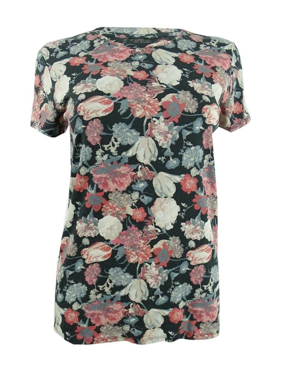 Camiseta feminina estampada de algodão Lucky Brand, preta, vários tamanhos, média