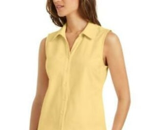 Camisa feminina sem mangas Charter Club Cotton Piquet, amarela, tamanho 12