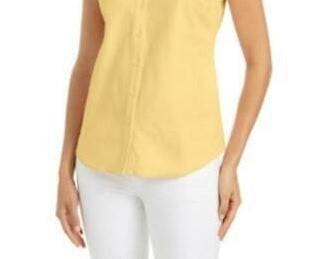 Camisa feminina sem mangas Charter Club Cotton Piquet, amarela, tamanho 12