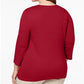 Karen Scott Blusa feminina de algodão com decote redondo e manga 3/4, vermelha, tamanho pequeno G