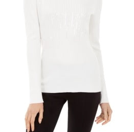 INC International Concepts Suéter Feminino Gola Redonda Lantejoulas Pulôver Branco - Tamanho X-Grande