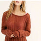 Blusa feminina de manga comprida e decote redondo Free People, marrom, tamanho pequeno