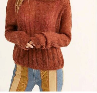 Blusa feminina de manga comprida e decote redondo Free People, marrom, tamanho pequeno