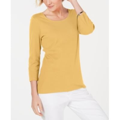 Blusa feminina Karen Scott de algodão com manga 3/4, amarela, tamanho X-S