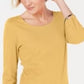 Blusa feminina Karen Scott de algodão com manga 3/4, amarela, tamanho X-S