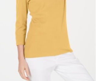 Blusa feminina Karen Scott de algodão com manga 3/4, amarela, tamanho X-S