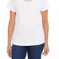 Camiseta feminina Karen Scott de algodão com decote em V e acabamento aberto, rosa, tamanho grande