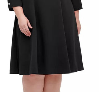 Vestido Tommy Hilfiger Feminino Plus Size com Mangas Botões e Ajuste Flare, Preto, Tamanho 20W