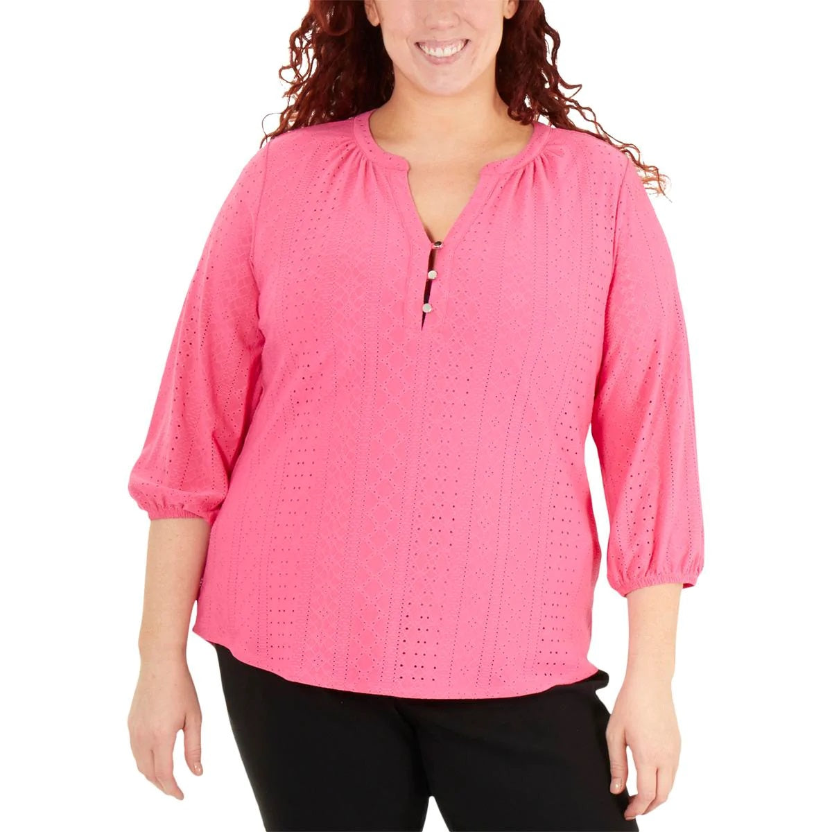Blusa feminina plus size com manga balão bordada, rosa, tamanho 2X, da NY Collection