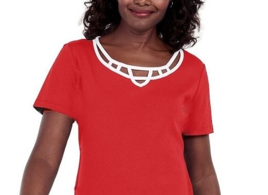 Karen Scott Top Feminino de Algodão com Acabamento em Treliça Vermelho Tamanho P