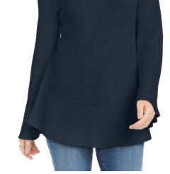 Suéter de malha feminino com babados e bainha estilo &amp; co, azul, tamanho extragrande