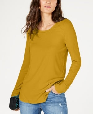 Blusa feminina texturizada de manga comprida e decote redondo da INC International Concepts - Amarelo, tamanho pequeno