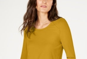 Blusa feminina texturizada de manga comprida e decote redondo da INC International Concepts - Amarelo, tamanho pequeno
