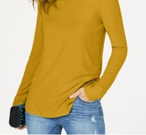 Blusa feminina texturizada de manga comprida e decote redondo da INC International Concepts - Amarelo, tamanho pequeno