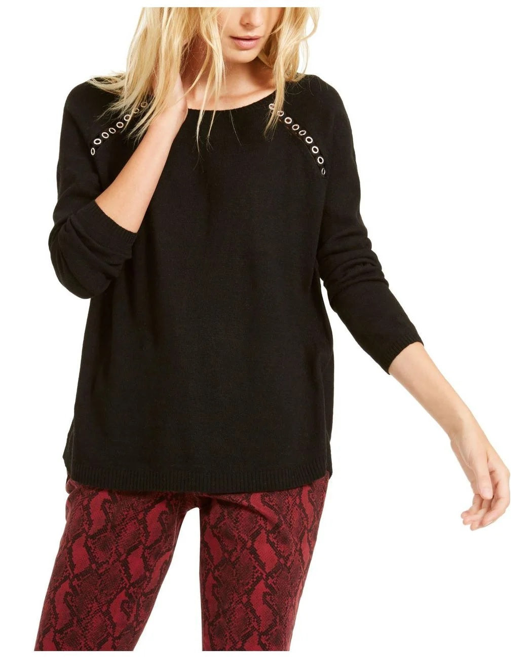 Suéter Peekaboo Grommet Feminino da INC International Concepts, Preto, Tamanho XX-Grande