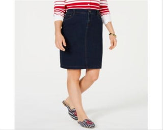 Saia jeans feminina Charter Club com controle de barriga, azul, tamanho 14