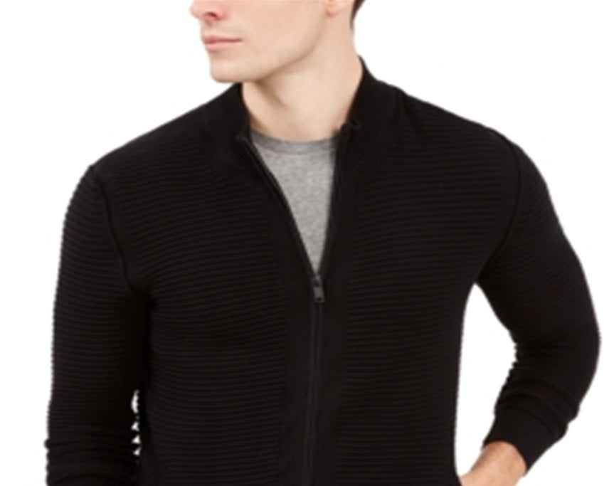 Cardigan Alfani Masculino com Zíper Frontal e Textura Jet, Preto, Tamanho XXG