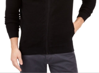 Cardigan Alfani Masculino com Zíper Frontal e Textura Jet, Preto, Tamanho XXG