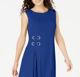 Vestido feminino com ilhós e cintura alta, tamanho P/M, azul, da coleção JM
