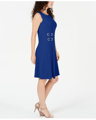 Vestido feminino com ilhós e cintura alta, tamanho P/M, azul, da coleção JM