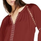 Blusa feminina INC International Concepts com acabamento em ilhós, estilo camponês, vermelho escuro, tamanho pequeno