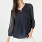 Tommy Hilfiger Blusa Feminina Manga Longa Bayview Dot Pintuck Azul/Branco Tamanho Grande
