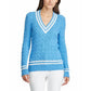 Suéter Ralph Lauren Feminino Manga Longa Gola V Azul Tamanho X-G