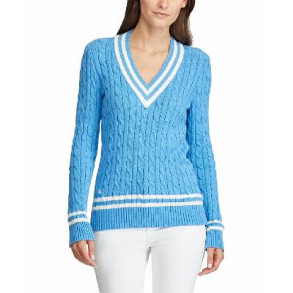 Suéter Ralph Lauren Feminino Manga Longa Gola V Azul Tamanho X-G