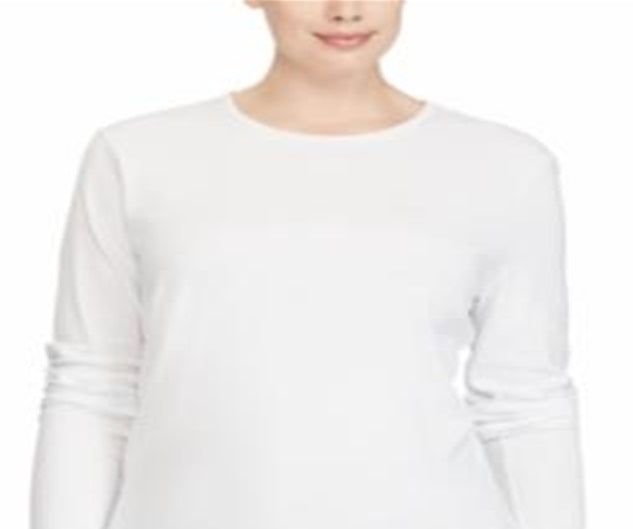 Blusa feminina Lauren Ralph Lauren de manga comprida e gola redonda, plus size, branca, tamanho 1X