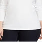 Blusa feminina Lauren Ralph Lauren de manga comprida e gola redonda, plus size, branca, tamanho 1X