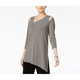 Blusa feminina Alfani com ombros descobertos e assimétrica, cinza, tamanho médio